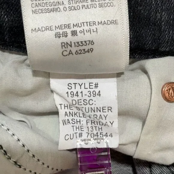 Mother Black Button Fly The Stunner Ankle Fray Jeans Friday The 13th Size 25